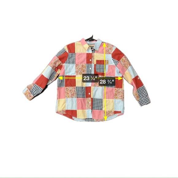 Lands End Womens Patchwork Button-Up Cotton Shirt Multicolor Size Large 14 - Picture 7 of 9